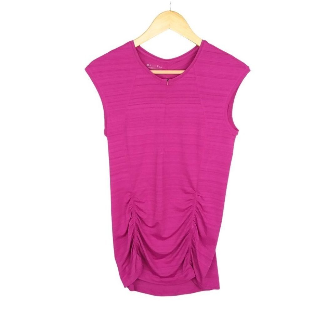 Athleta Quarter Zip Ruched Side Magenta Tank Top Athletic Gym Size Small Tall